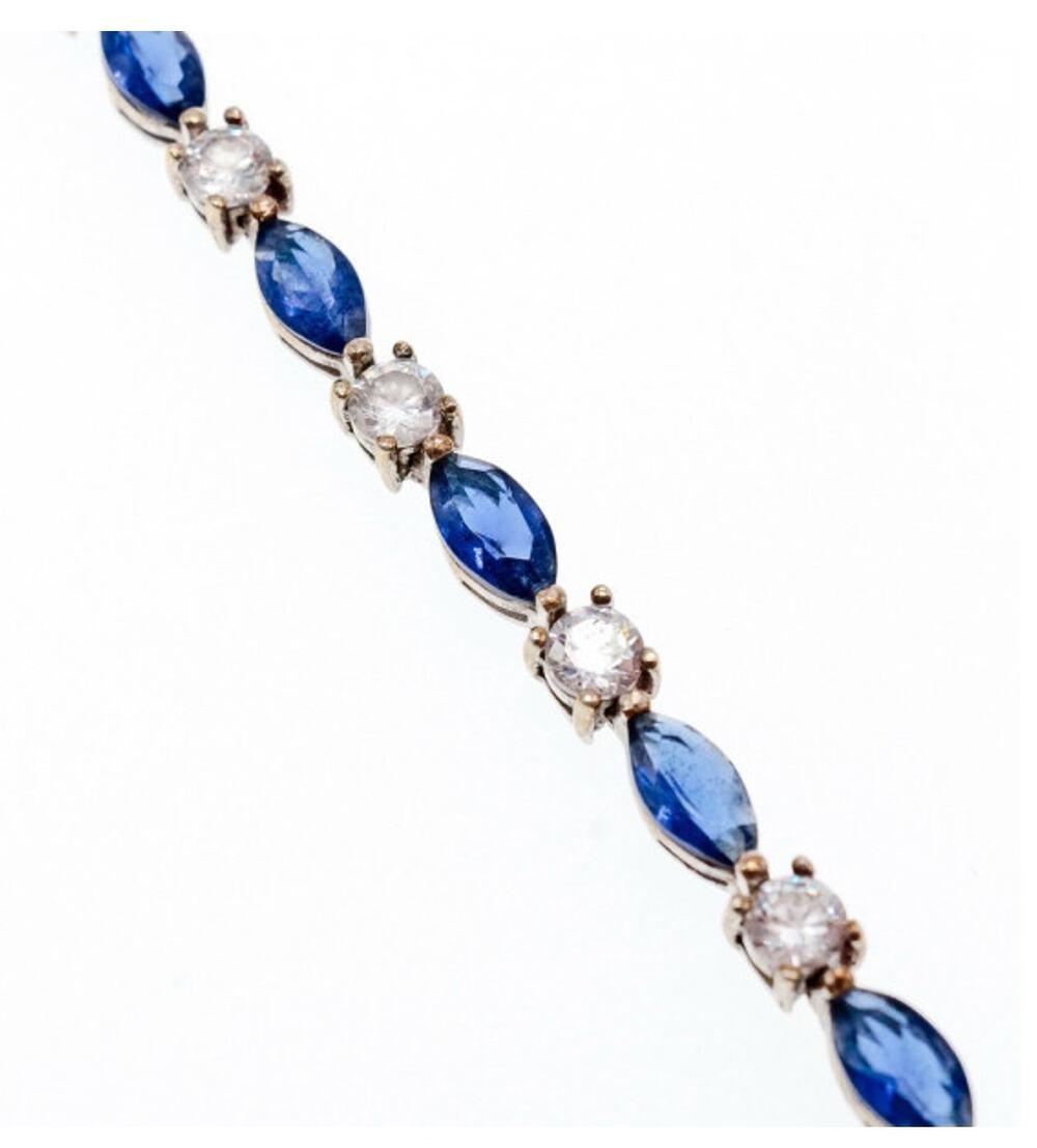 925 Sterling Silver Blue Spinel & CZ Bracelet Size 7.5 in